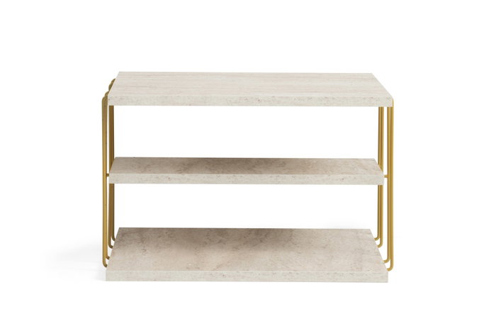 Hanah Home Mesa Auxiliar de Mármol y Oro, Diseño de 2 Niveles, Medidas: 50x40x33 cm